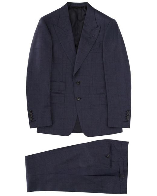 Tom Ford Blue Wool Windowpane Suit for men