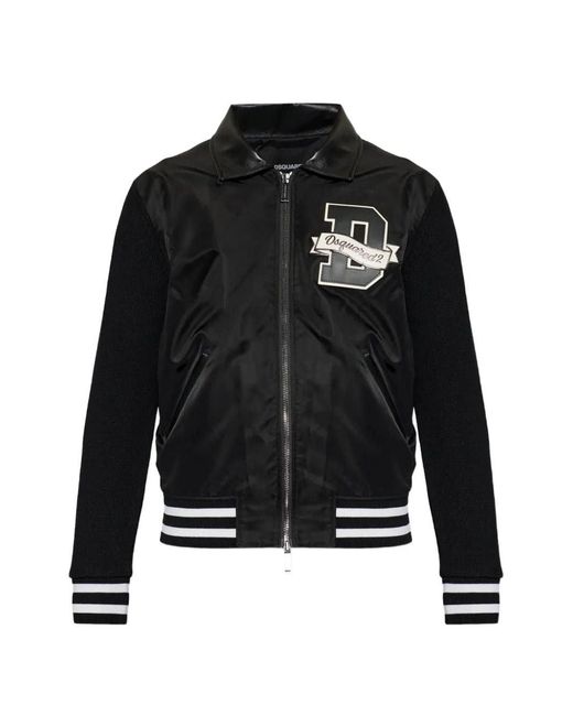 DSquared² Black Bomber Jacket With Logo Patch