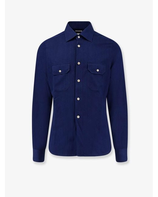 Men's Blue Cotton Shirt With Stitched Profiles