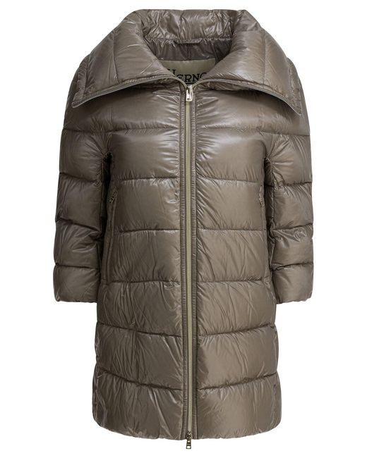 Herno Gray "Cleope" Long Down Jacket