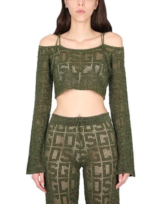 Gcds Green Adjustable Drawstring Macrame Top