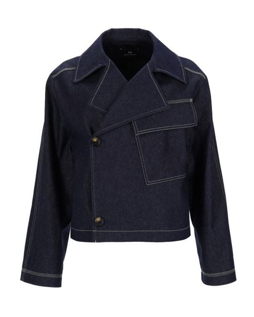 Paul Smith Blue Denim Solid Shirt Collar Jacket