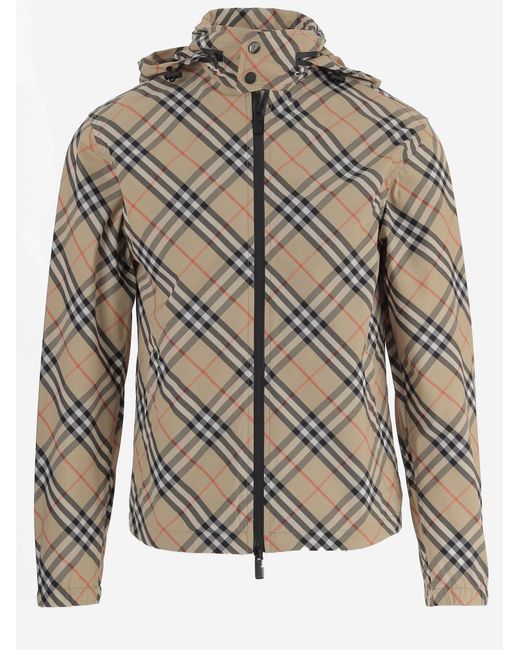 Burberry Gray Nylon Jacket With Check Pattern for men