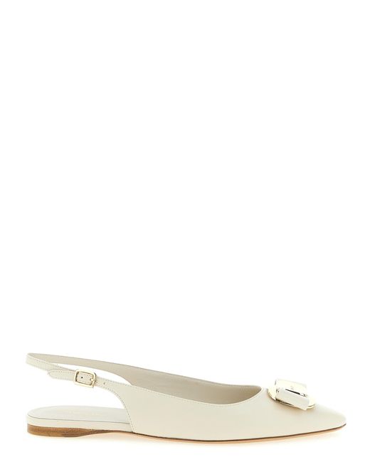 Ferragamo White Solid Zelmy Flats