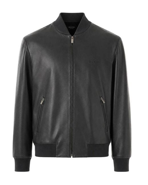 Gucci Black Leather Bomber for men