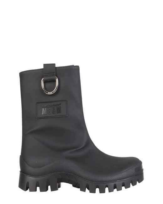 MSGM Black Matte Mid-Calf Rain Boots