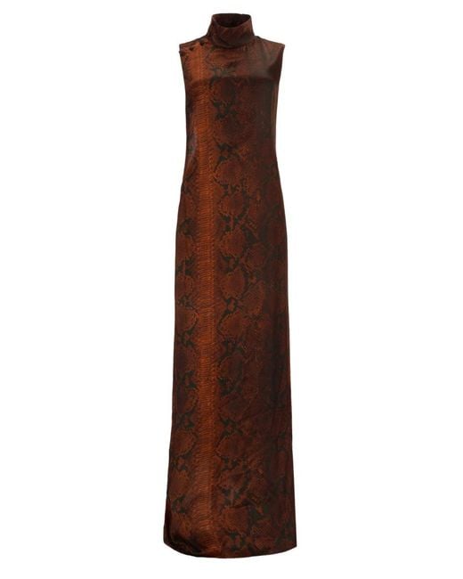 Jean Paul Gaultier Brown Printed Turtle Neck Maxi Dress