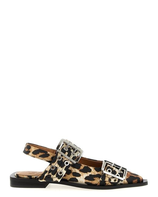 Ganni White Leopard Print Slingback Ballets
