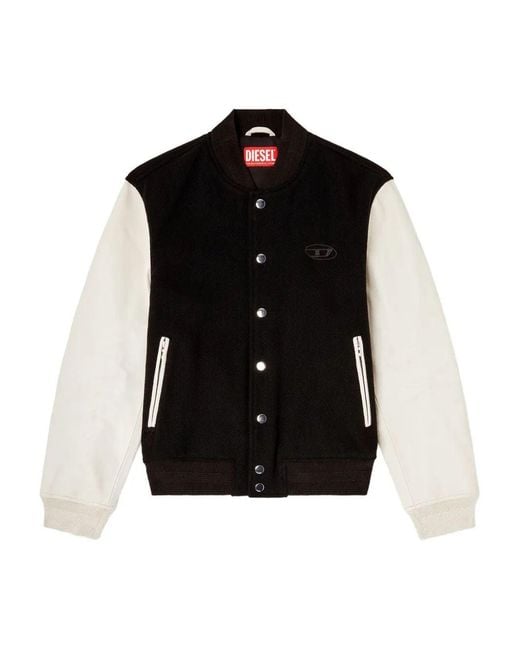 DIESEL Black Wool And Leather Bomber Jacket for men