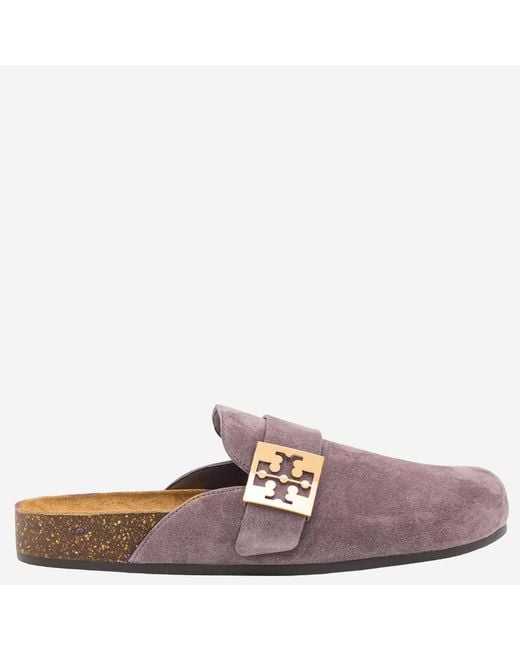 Tory Burch Brown Suede Mules With Metal Detail