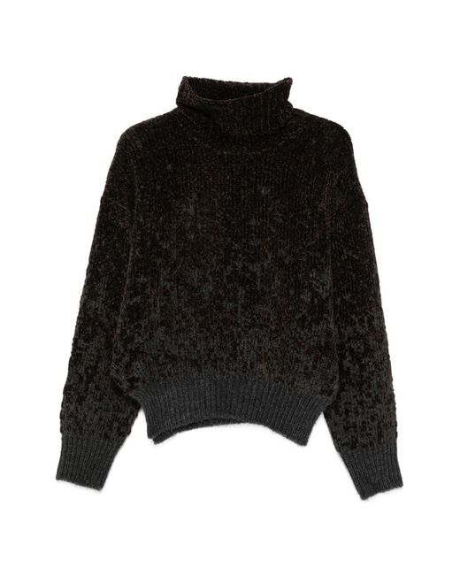 Alysi Black Chenille Turtle-Neck Sweater