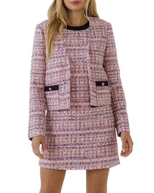 purple tweed jacket