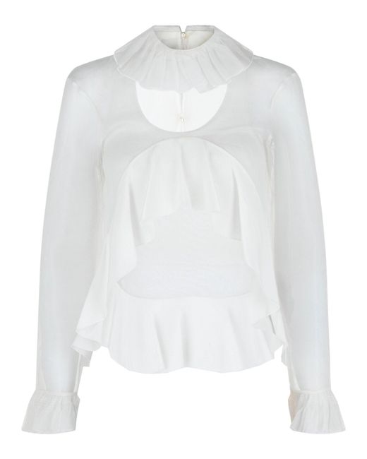 Givenchy White Cropped Silk Blouse With Ruffles