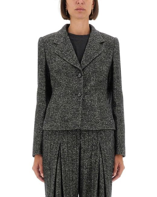 Women's Gray Single-breasted Jacket In Wool Blend Dot