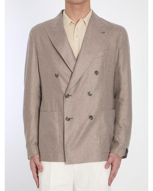 Tagliatore Brown Double-Breasted Silk Jacket for men