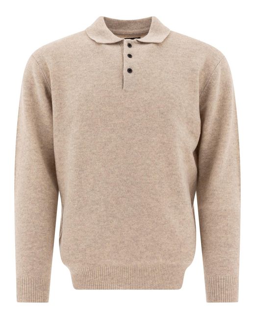Beams Plus Natural Wool Polo Sweater for men