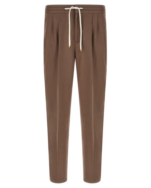 Brunello Cucinelli Brown Linen Casual Pants for men