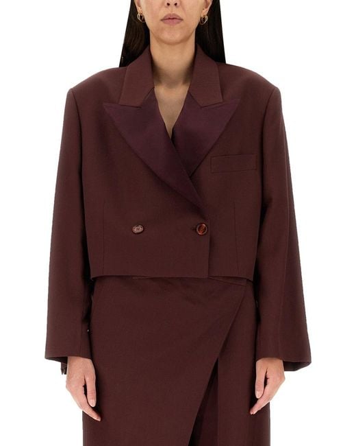 Acne Red Wool Blend Peaked Lapel Jacket
