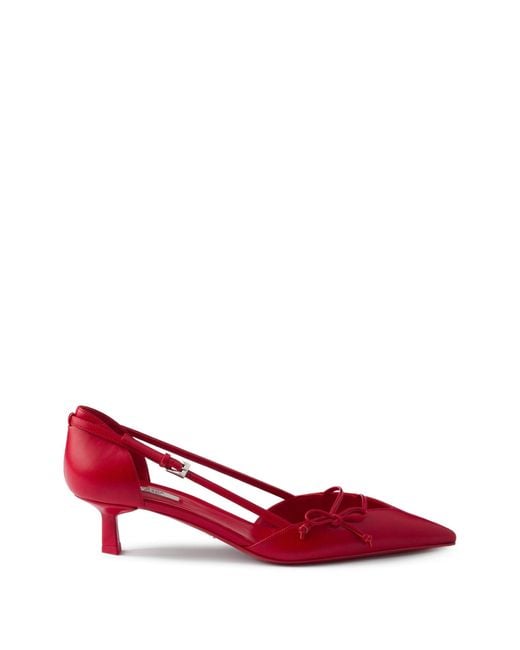 Prada Red Bow-Detail Pointed-Toe Pumps