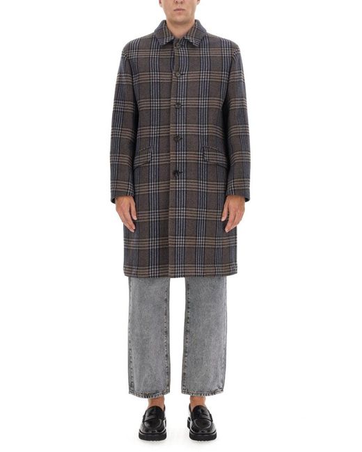 Etro Gray Single-Breasted Plaid-Check Coat for men