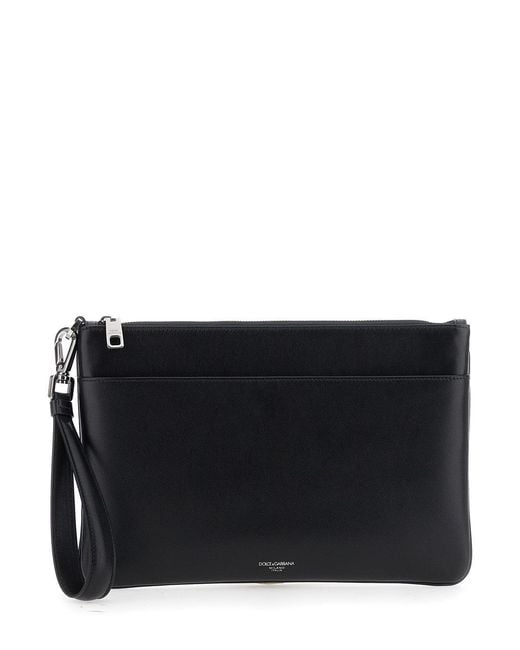 Dolce & Gabbana Black Clutch With Removable Wrist Strap And Logo Lettering On The Front for men