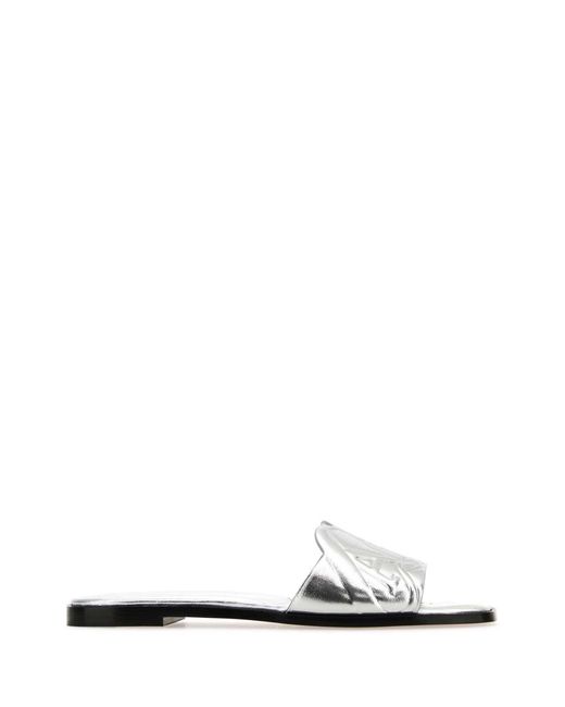 McQueen White Leather Slippers