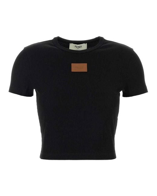 Fendi Black Logo Crew Neck Top
