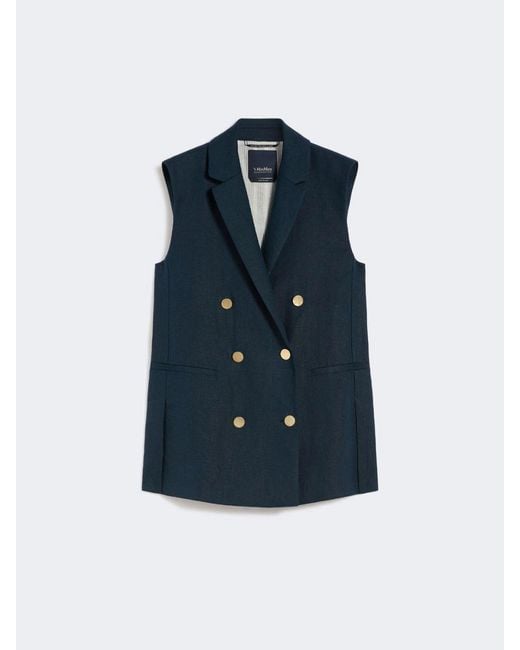 Max Mara Blue Linen Basketweave Gilet