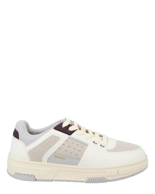 HUGO White Solid Lace-Up Sneakers for men