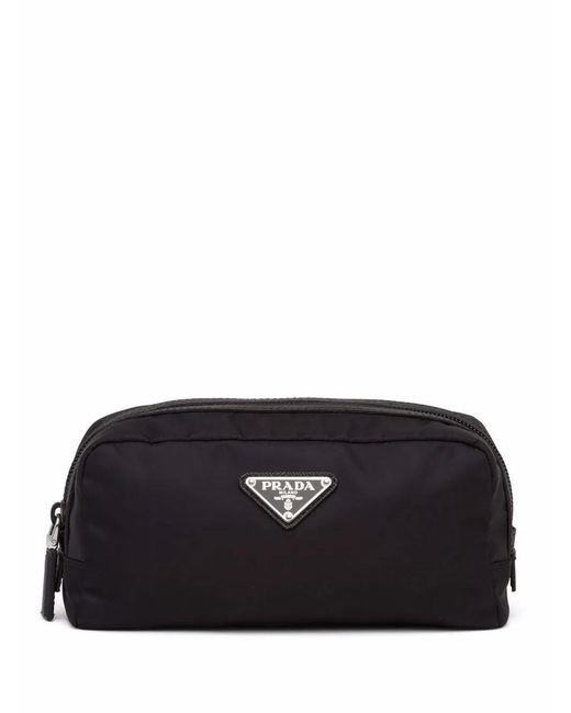 Prada Black Logo Patch Toiletry Bag for men