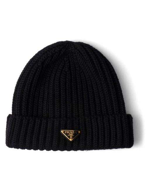 Prada Black Mélange Wool Beanie Accessories