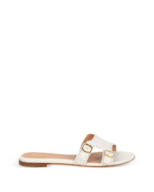 Santoni Natural Leather Flat Sandals With Double Buckle Straps