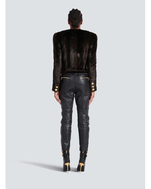 Balmain Gray Leather Pants
