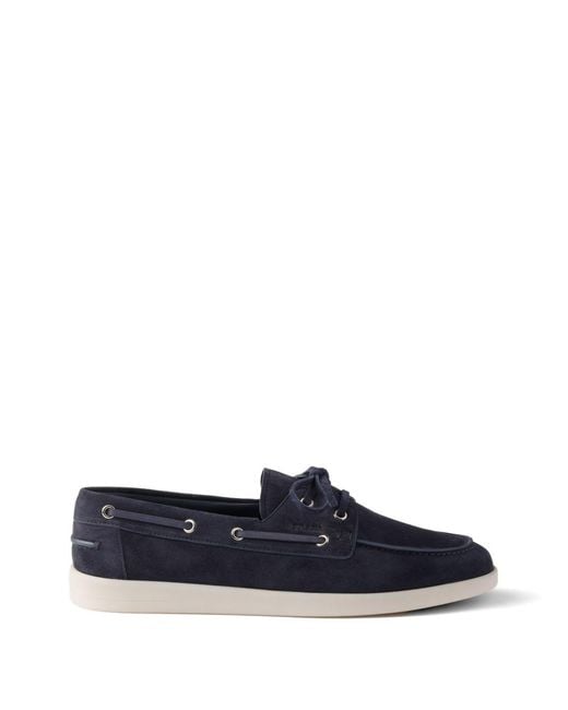 Prada Blue Suede Boat Shoes