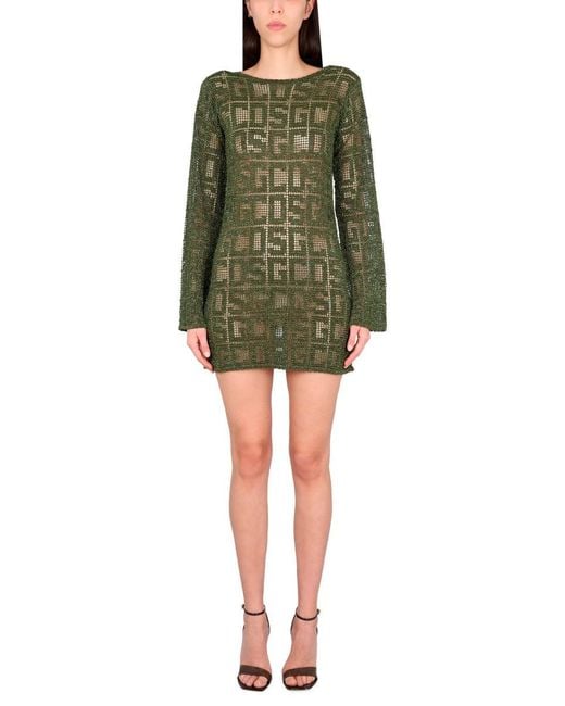 Gcds Green Monogram Macrame Dress