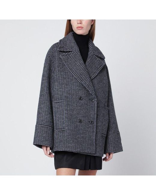 Calvin Klein Blue Doublebreasted Houndstooth Coat