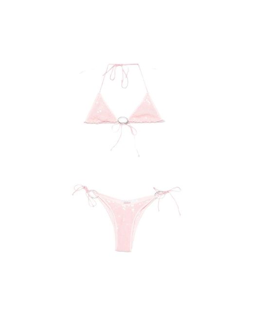 Oseree Pink Bikini Top Sequin