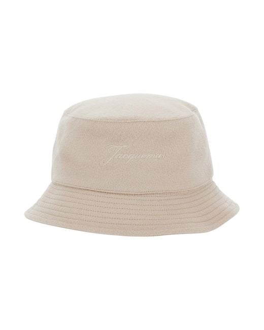 Jacquemus Natural 'Le Bob Cachemiro' Bucket Hat With Logo Lettering Embroidery On The Front And Ribbed Brim for men