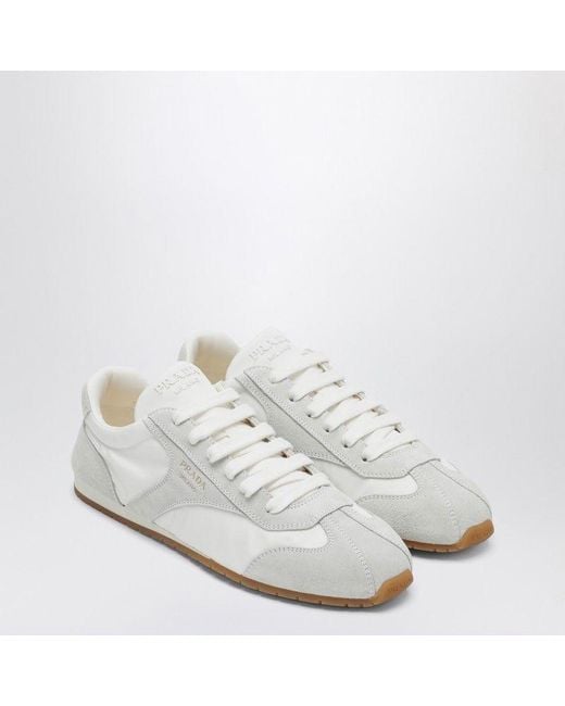 Prada White Sneakers With Suede Inserts