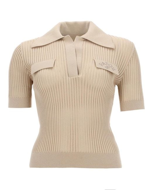 Patou Natural Embroidered-Logo Top