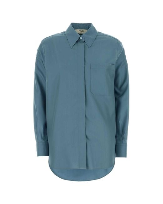 Fendi Blue Regular Solid Shirt