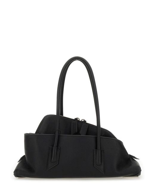 The Attico Black Leather Chiodo Medium Backpack