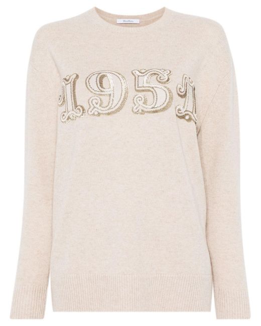 Max Mara Natural Sequined Embroidered Pullover
