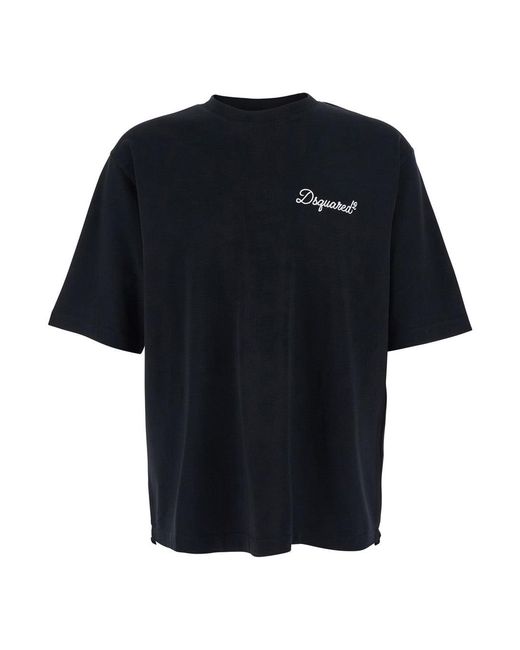 DSquared² Black T-Shirt With Embroidered Logo On The Chest for men