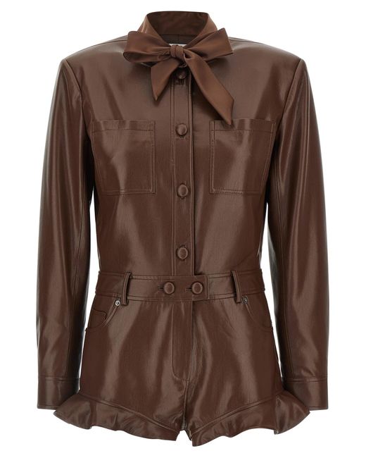 Self-Portrait Brown Self Portrait Leather Effect Jumpsuit