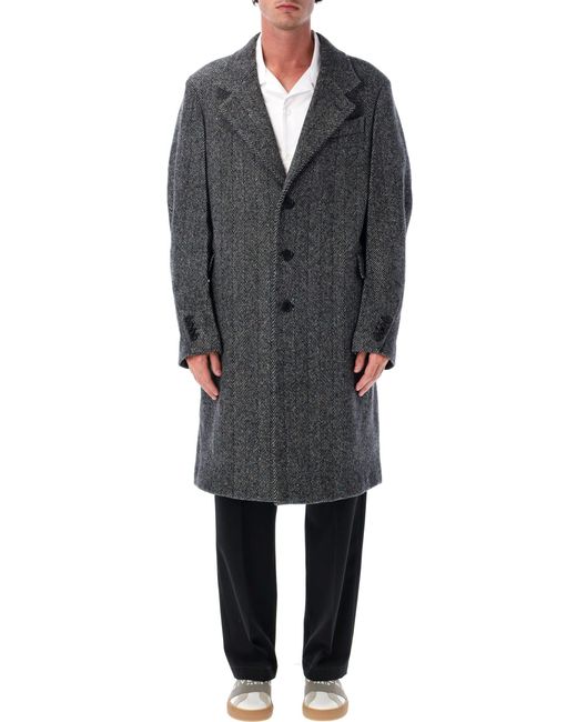 Givenchy Black Herringbone Wool Overcoat