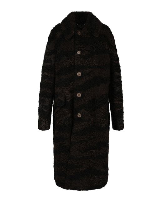 Women's Black Zebra Pattern Shearling Coat