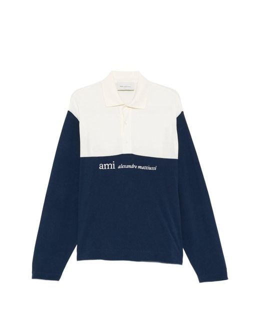 AMI Blue Boxy Fit Polo With Ami Alexandre for men