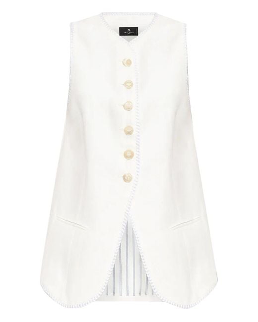 Etro White Button-Down Waistcoat With Trims