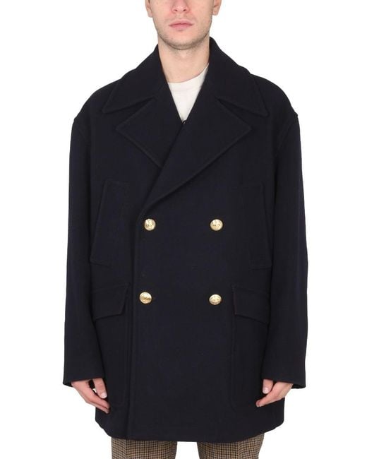 Palm Angels Blue Double-Breasted Wool Blend Jacket for men